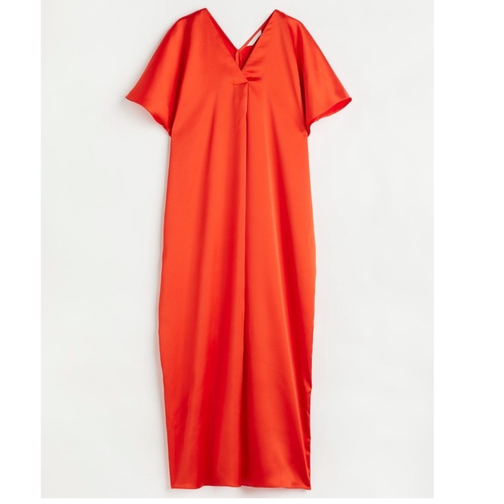 NWT H&M Red/Orange Satin Kaftan Dress Size XS/S - Picture 2 of 7